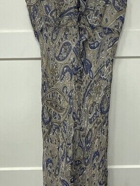 24 Karat Women's Paisley Maxi Dress Blue Beige Rayon Ruffle Sleeveless Size L